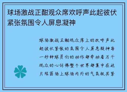球场激战正酣观众席欢呼声此起彼伏紧张氛围令人屏息凝神